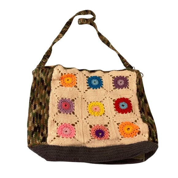 Handmade Crochet Granny Square Bag With Floral Squares Camo - Picture 2 of 5